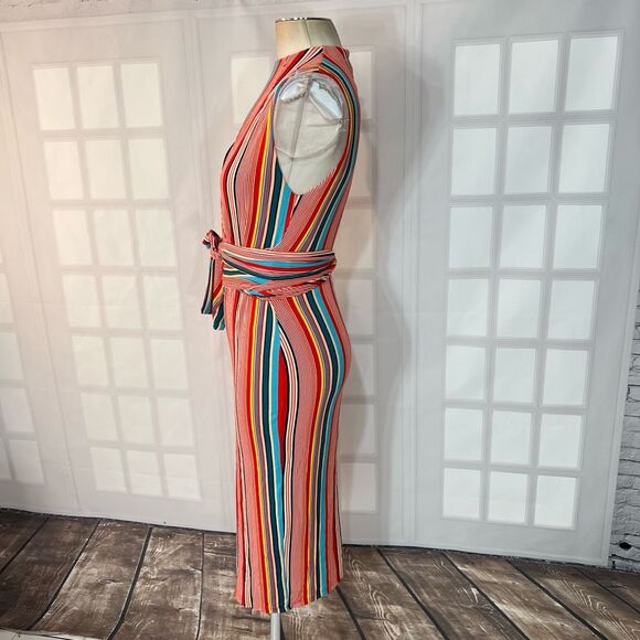 Alice & Olivia Delora colorful vertical striped wrap tie waist midi dress size 2 - Picture 12 of 16